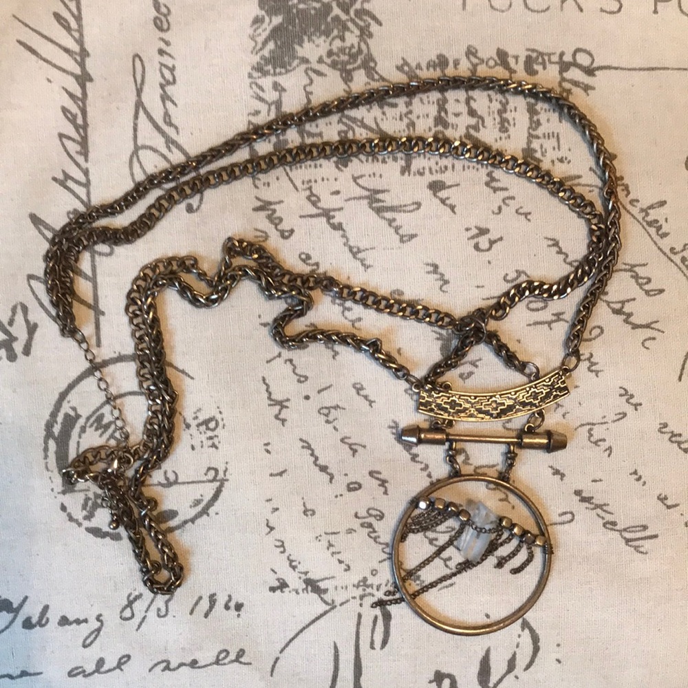 Boho Chic Double Chain Necklace with Crystal Detail